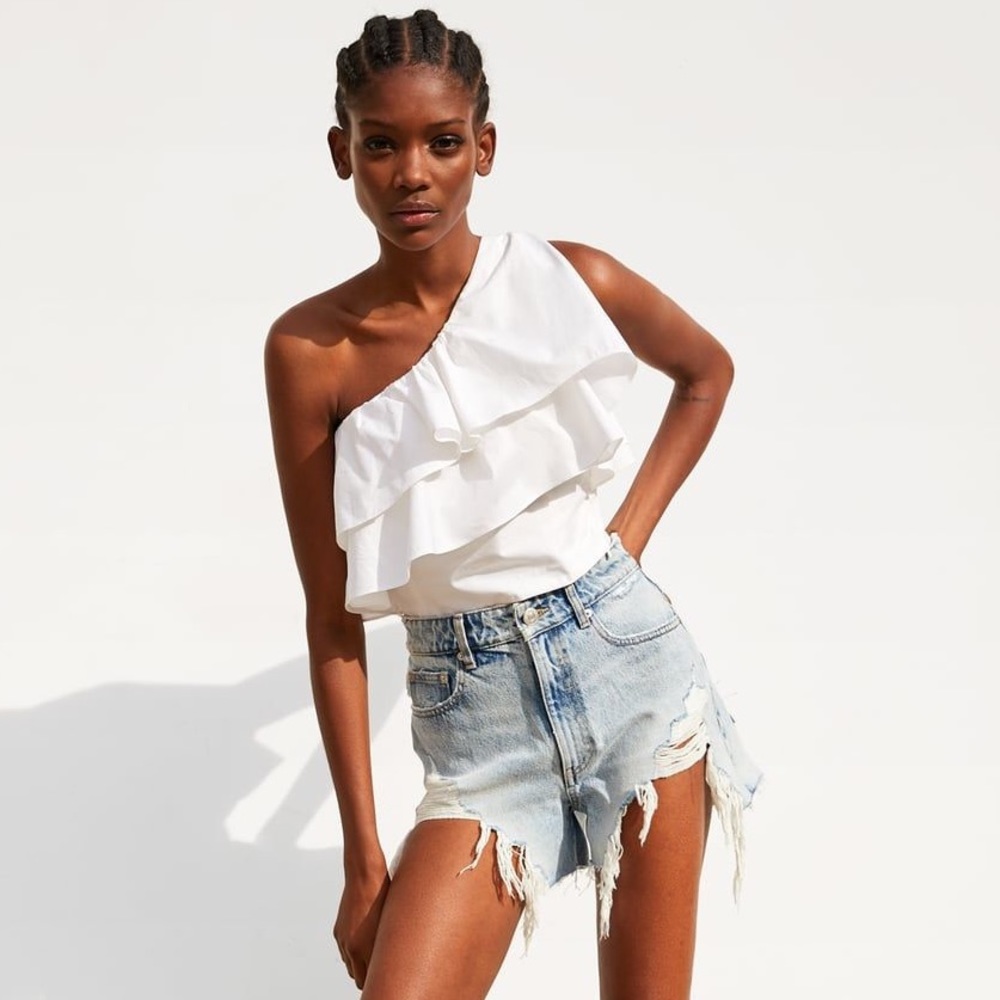 Zara Ruffled Asymmetric Crop Top
